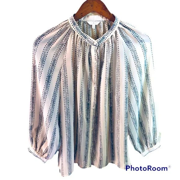 Lucky Brand Romantic Poet's Blouse. Sheer. Cream and Black. Medium - Picture 2 of 10